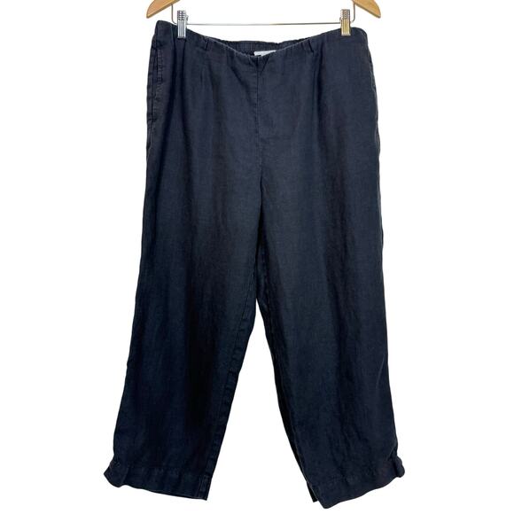 J. Jill Love Linen 100% Linen Pants Black Pull On Relaxed Wide Leg Cropped Med - Picture 1 of 5